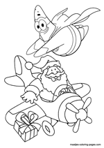 Patrick Star flying arround an airplane with Santa Claus